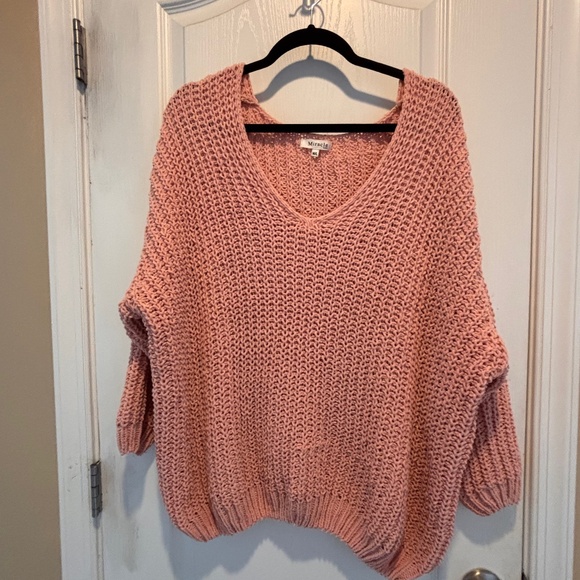 Miracle Pale Pink V-Neck Baggy Sweater, M/L - Picture 1 of 4